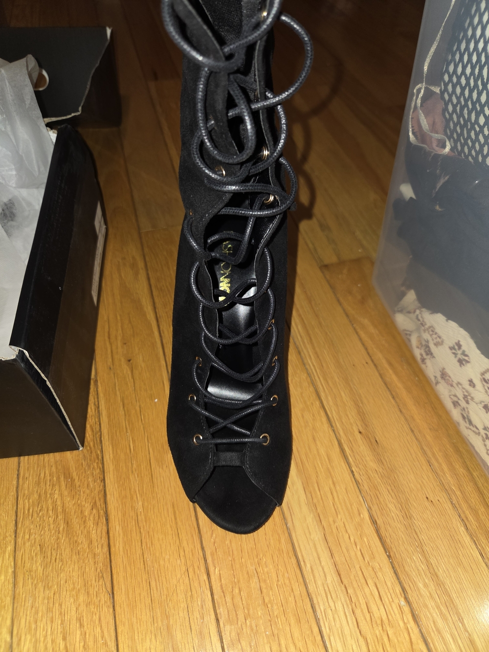 Fashion Nova Black Lace-Up Over-the-Knee Peep-Toe Block Heel Boots - Picture 6 of 11